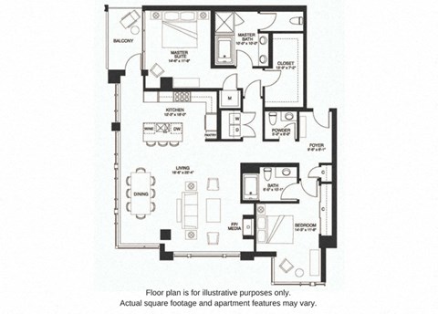 Floor plan for 2 beds, 2.5 baths, 1743 sqft